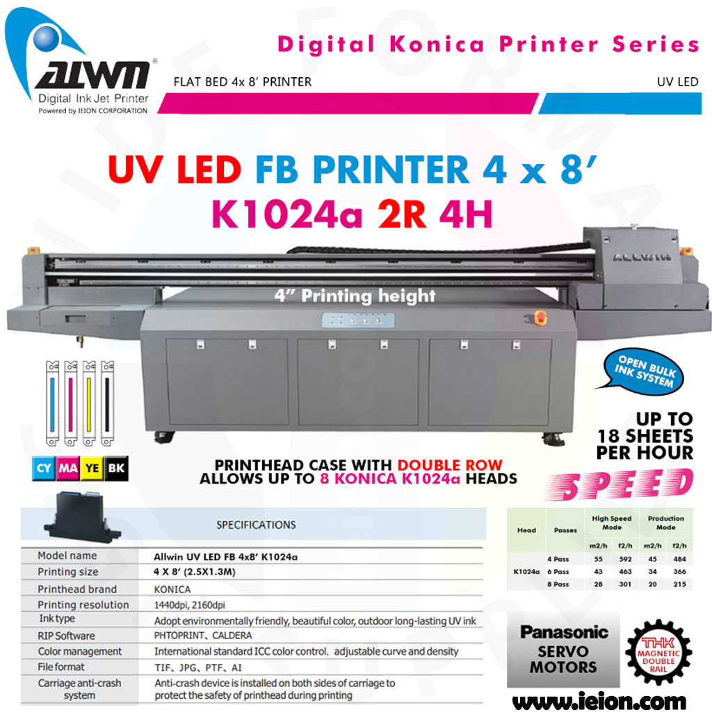 Allwin UV LED FB Printer 4x8' K1024a 2R 4H