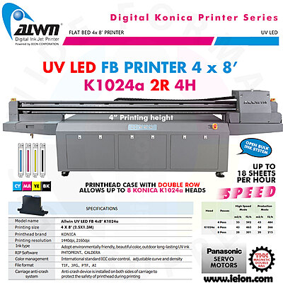 Allwin UV LED FB Printer 4x8' K1024a 2R 4H