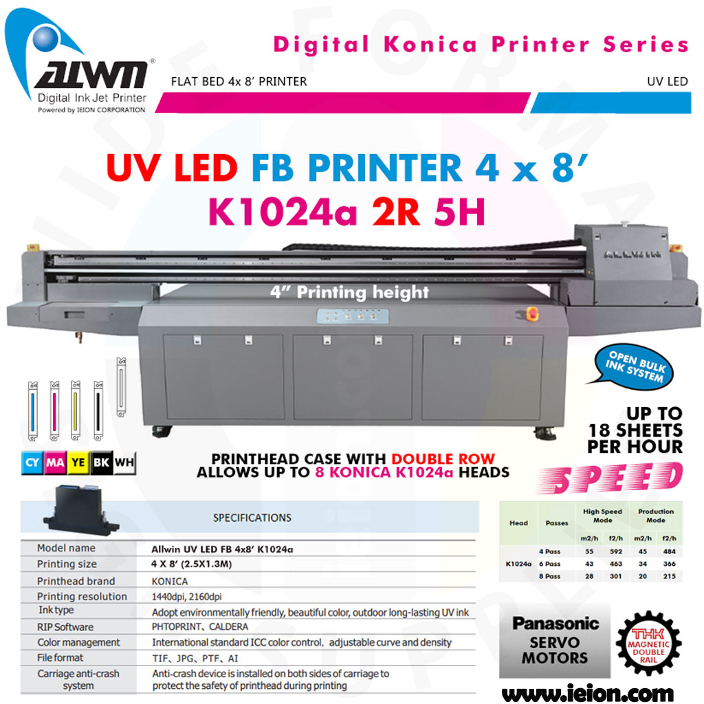 Allwin UV LED FB Printer 4x8' K1024a 2R 5H