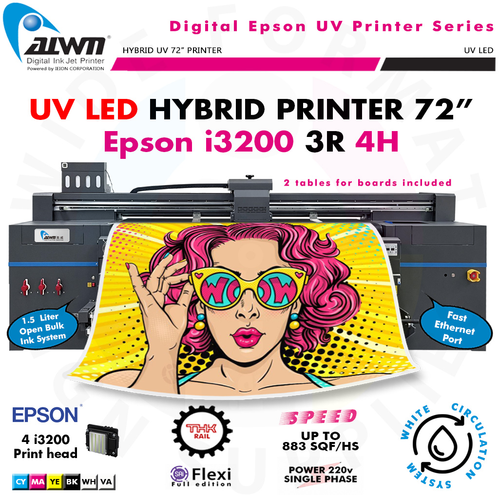 Allwin UV LED Hybrid Printer 72" i3200 3R 4H