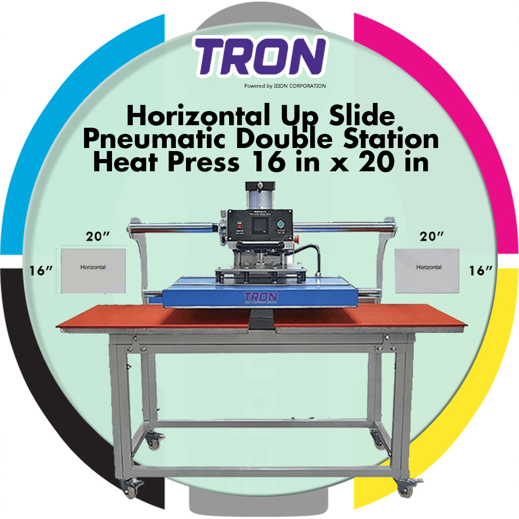 Tron Horizontal Up Slide Pneumatic Double Station Heat Press 20in x 16in