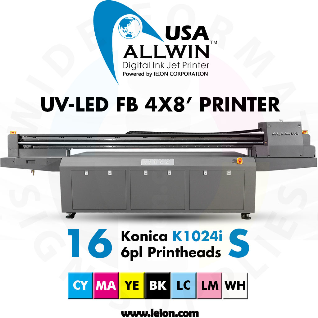 Allwin UV-LED FB Printer 4x8' K1024i 6pl 4R 16H S