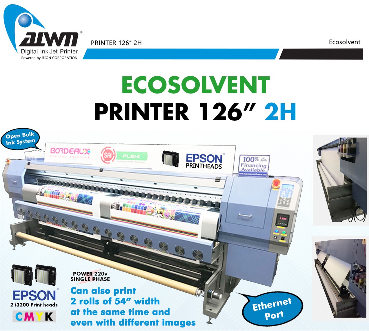 Allwin Ecosolvent or Sublimation Printer 126" 2H