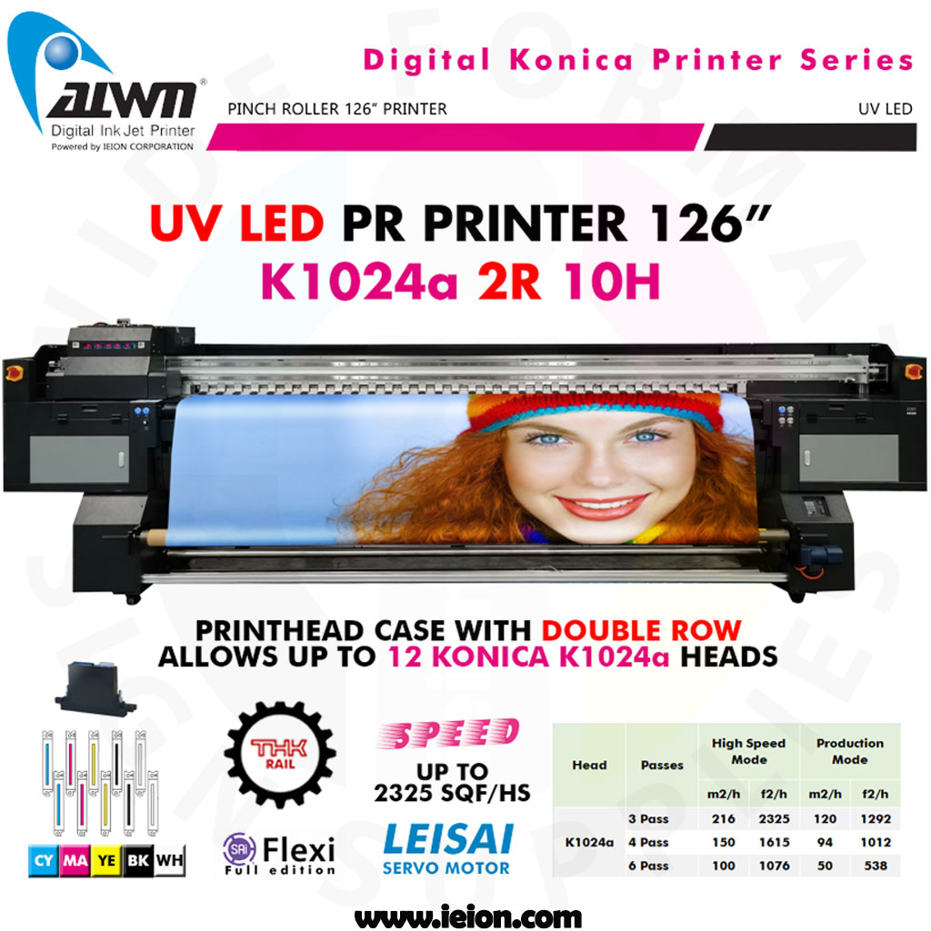 Allwin UV LED PR Printer 126" K1024a 2R 10H