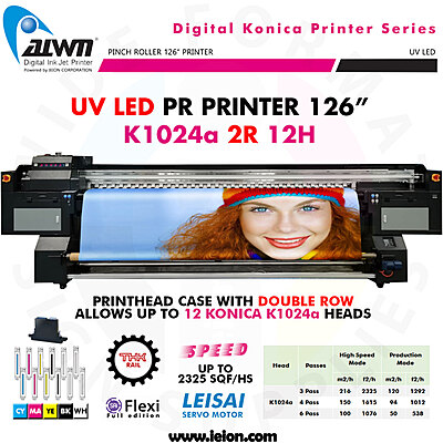 Allwin UV LED PR Printer 126" K1024a 2R 12H