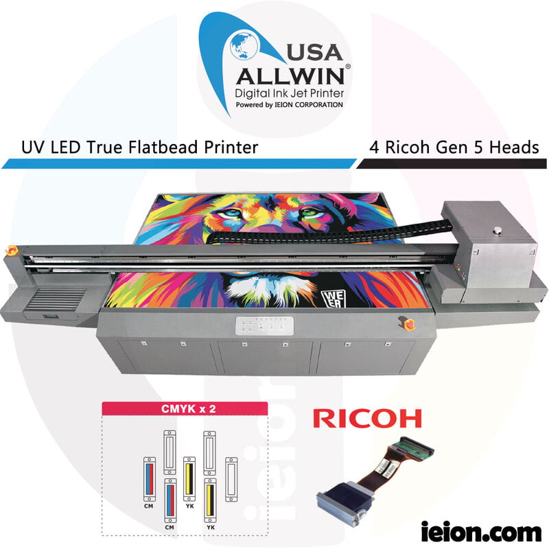 Allwin UV LED Flatbed 2513 4 Colors CMYK Ricoh Gen 5 4H Printer Allwin UV LED Flatbed 2513 4 Colors CMYK Ricoh Gen 5 4H Printer