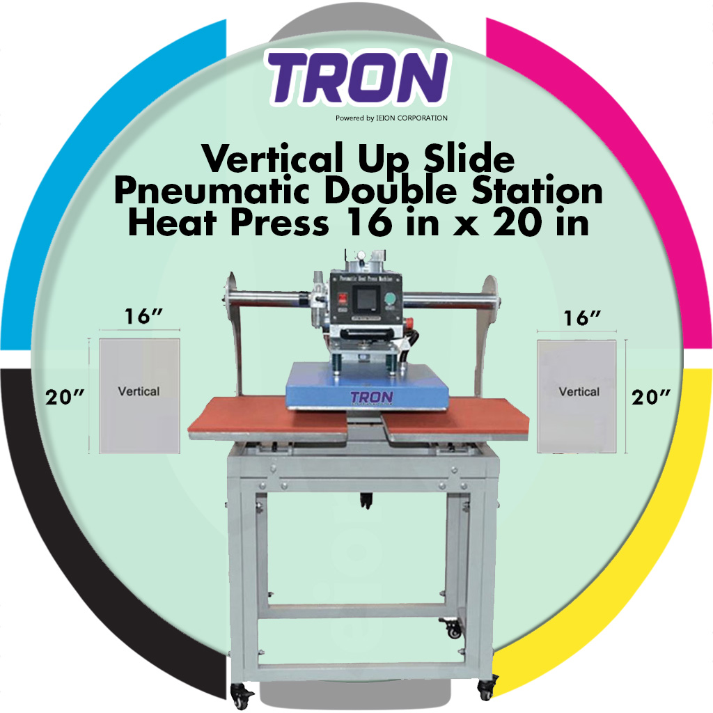 Tron Vertical Up Slide Pneumatic Double Station Heat Press 16in x 20in