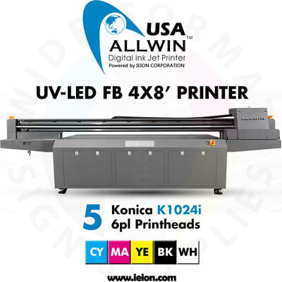Allwin UV-LED FB Printer 4x8' K1024i 6pl 2R 5H